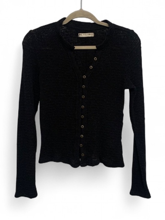 Free People Sweaters - Free People Black Waffle Knit Button-Up Top
